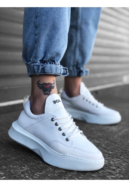 MRG0163 Bağcıklı Erkek Yüksek Taban Beyaz Spor Ayakkabı