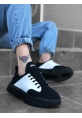 MirgeShoes Siyah-Beyaz Bağcıklı Erkek Spor Ayakkabı Yüksek SYH Taban MRG010602481