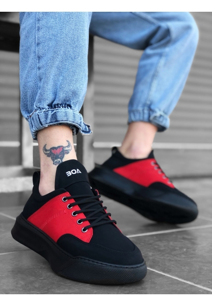 MRG0163 Bağcıklı Erkek Yüksek Taban Siyah Kırmızı Spor Ayakkabı