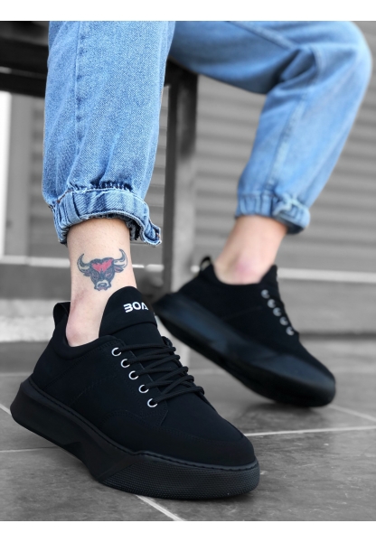 MRG0163 Bağcıklı Erkek Yüksek Taban Siyah Spor Ayakkabı