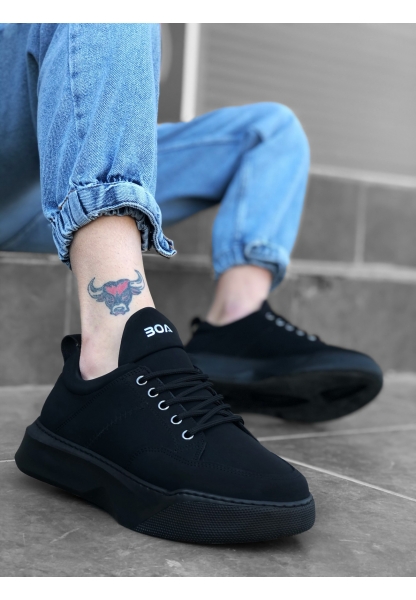 MRG0163 Bağcıklı Erkek Yüksek Taban Siyah Spor Ayakkabı