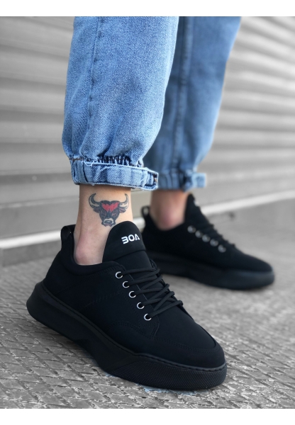 MRG0163 Bağcıklı Erkek Yüksek Taban Siyah Spor Ayakkabı