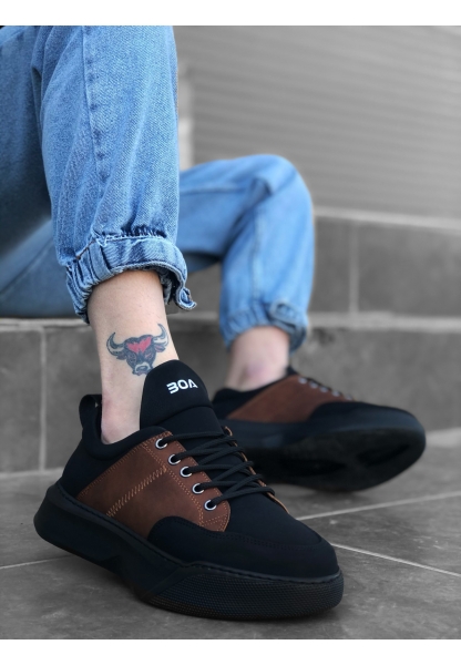 MRG0163 Bağcıklı Erkek Yüksek Taban Siyah Taba Spor Ayakkabı