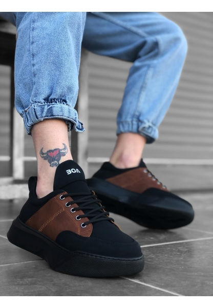 MRG0163 Bağcıklı Erkek Yüksek Taban Siyah Taba Spor Ayakkabı