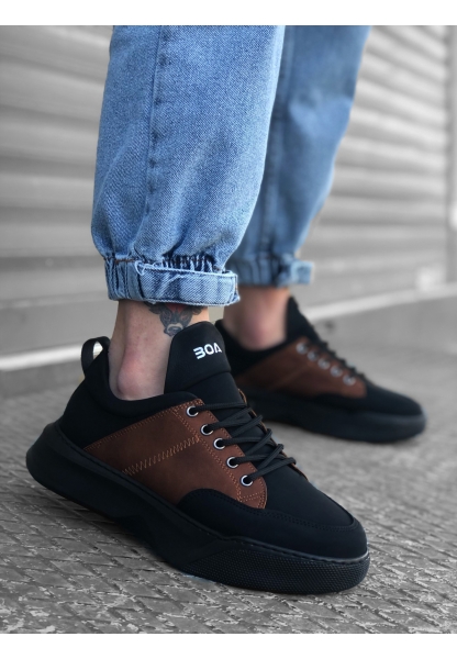 MRG0163 Bağcıklı Erkek Yüksek Taban Siyah Taba Spor Ayakkabı