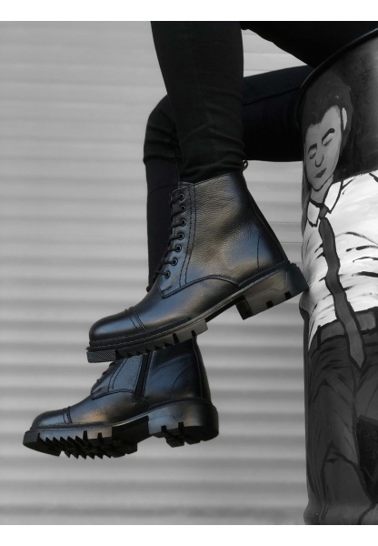 MirgeShoes Siyah Fermuarlı Erkek Yarım Bot İçi Dışı Hakiki Deri MRG010602505