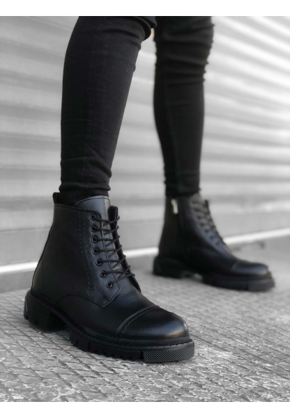 MirgeShoes Siyah Fermuarlı Erkek Yarım Bot İçi Dışı Hakiki Deri MRG010602505