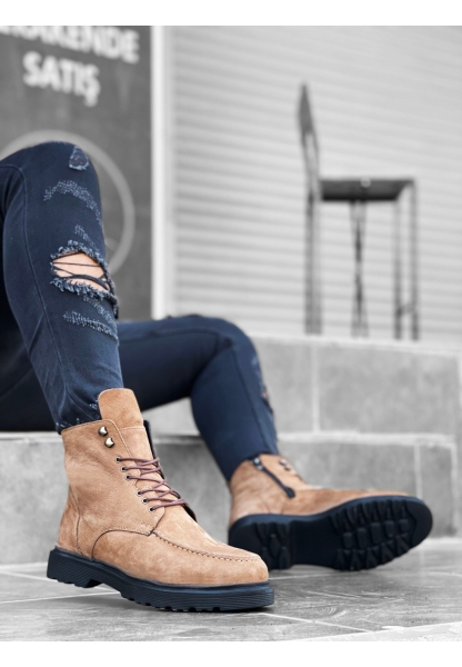 MirgeShoes Taba Erkek Fermuarlı Erkek Bot İçi Dışı Hakiki Nubuk Deri Kalın SYH Taban MRG010602530