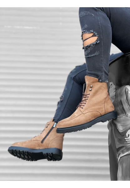 MirgeShoes Taba Erkek Fermuarlı Erkek Bot İçi Dışı Hakiki Nubuk Deri Kalın SYH Taban MRG010602530