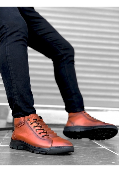 MirgeShoes Taba Gizli Bağcıklı Erkek Yarım Bilek Bot Hakiki Deri Kalın SYH Taban MRG010602531