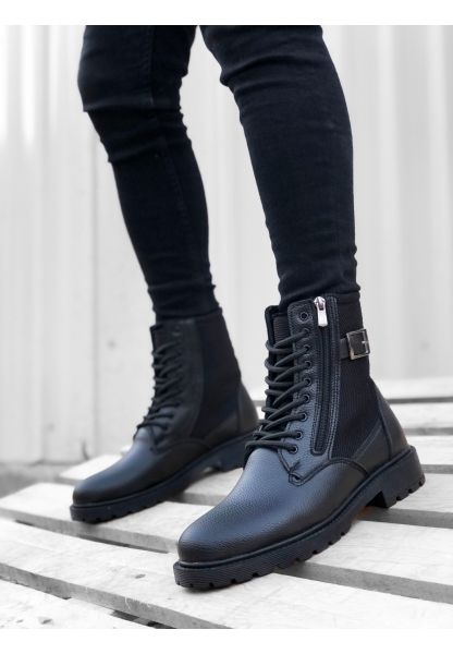 MRG0218 Yan Toka Fermuarlı Siyah Erkek Spor Klasik Postal Bot