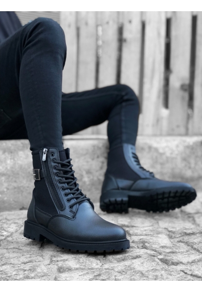 MRG0218 Yan Toka Fermuarlı Siyah Erkek Spor Klasik Postal Bot