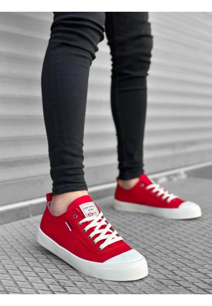 MirgeShoes Kırmızı Bağcıklı Erkek Günlük Ayakkabı Keten Kalın BYZ Taban MRG010602541
