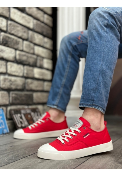 MirgeShoes Kırmızı Bağcıklı Erkek Günlük Ayakkabı Keten Kalın BYZ Taban MRG010602541