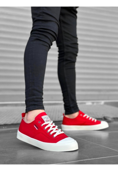 MirgeShoes Kırmızı Bağcıklı Erkek Günlük Ayakkabı Keten Kalın BYZ Taban MRG010602541