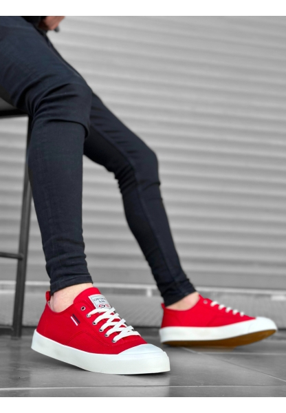 MirgeShoes Kırmızı Bağcıklı Erkek Günlük Ayakkabı Keten Kalın BYZ Taban MRG010602541