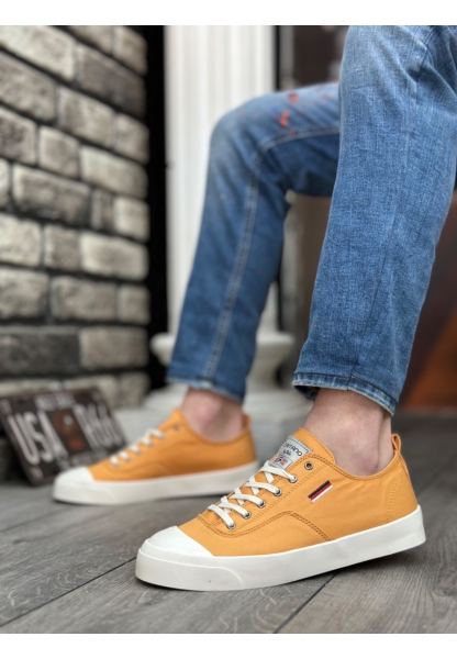 MirgeShoes Sarı Bağcıklı Erkek Günlük Ayakkabı Keten Kalın BYZ Taban MRG010602541