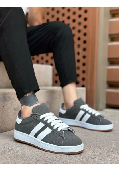 MirgeShoes Füme Bağcıklı Erkek Günlük Ayakkabı İki Çizgili Desen Kalın BYZ Taban MRG010602553