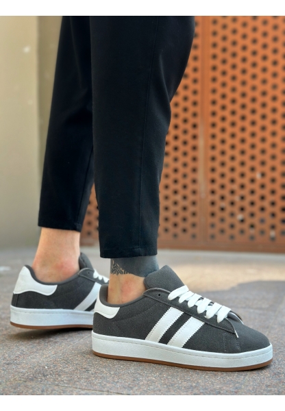 MirgeShoes Füme Bağcıklı Erkek Günlük Ayakkabı İki Çizgili Desen Kalın BYZ Taban MRG010602553