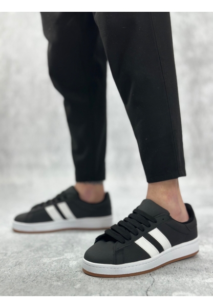 MirgeShoes Siyah Bağcıklı Erkek Günlük Ayakkabı İki Çizgili Desen Kalın BYZ Taban MRG010602553