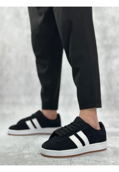 MirgeShoes Siyah Bağcıklı Erkek Günlük Ayakkabı İki Çizgili Kalın BYZ Taban MRG010602553