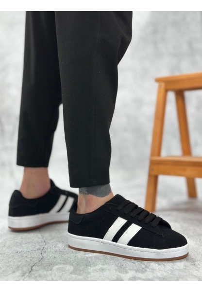 MirgeShoes Siyah Bağcıklı Erkek Günlük Ayakkabı İki Çizgili Kalın BYZ Taban MRG010602553