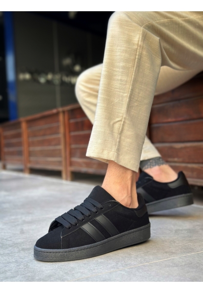 MirgeShoes Siyah Bağcıklı Erkek Günlük Ayakkabı İki Çizgili Kalın SYH Taban MRG010602553