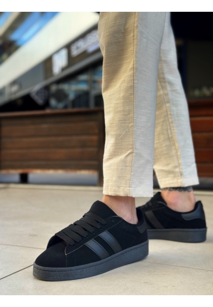 MirgeShoes Siyah Bağcıklı Erkek Günlük Ayakkabı İki Çizgili Kalın SYH Taban MRG010602553