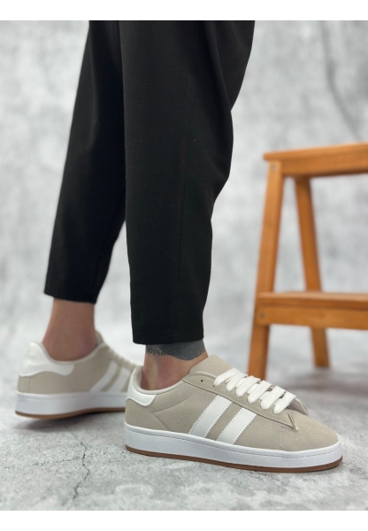 MirgeShoes Gri Bağcıklı Erkek Günlük Ayakkabı İki Çizgili Desen Kalın BYZ Taban MRG010602553