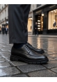 MirgeShoes Siyah Bağcıklı Erkek Klasik Casual Ayakkabı Cilt Yüksek SYH Taban MRG010602555