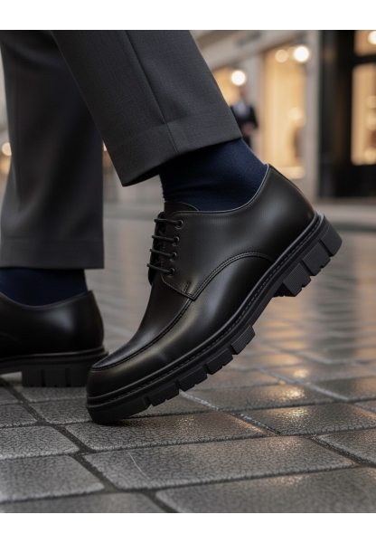 MirgeShoes Siyah Bağcıklı Erkek Klasik Casual Ayakkabı Cilt Yüksek SYH Taban MRG010602555