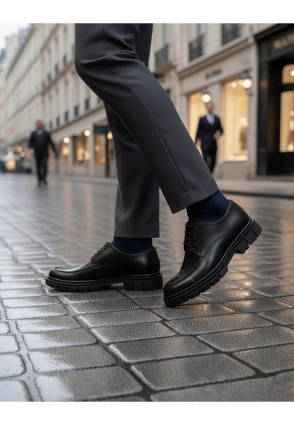 MirgeShoes Siyah Bağcıklı Erkek Klasik Casual Ayakkabı Cilt Yüksek SYH Taban MRG010602555