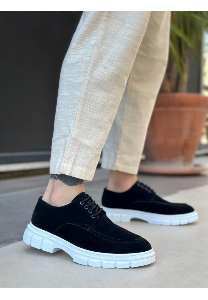 MirgeShoes Siyah Bağcıklı Erkek Klasik Casual Ayakkabı Süet Yüksek BYZ Taban MRG010602555
