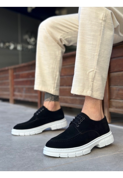 MirgeShoes Siyah Bağcıklı Erkek Klasik Casual Ayakkabı Süet Yüksek BYZ Taban MRG010602555