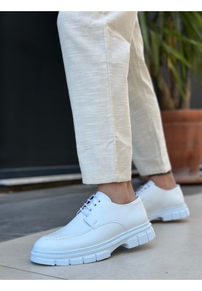MirgeShoes Beyaz Bağcıklı Erkek Klasik Rugan Casual Ayakkabı Yüksek BYZ Taban MRG010602555