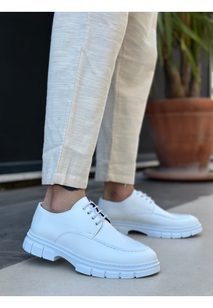 MirgeShoes Beyaz Bağcıklı Erkek Klasik Rugan Casual Ayakkabı Yüksek BYZ Taban MRG010602555
