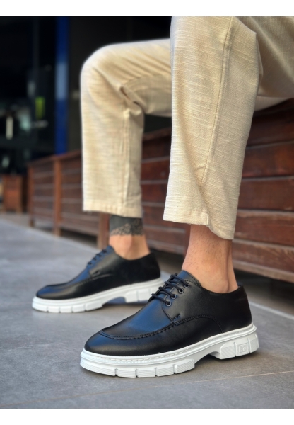 MirgeShoes Siyah Bağcıklı Erkek Klasik Casual Ayakkabı Yüksek BYZ Taban MRG010602555