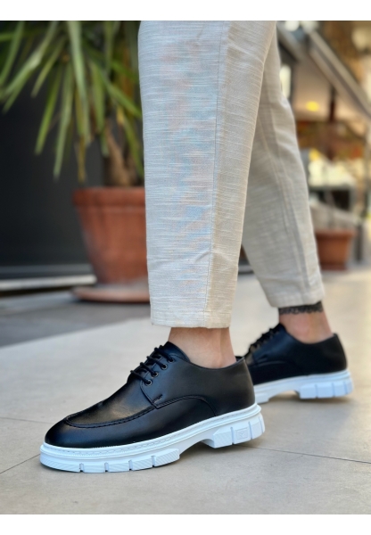 MirgeShoes Siyah Bağcıklı Erkek Klasik Casual Ayakkabı Yüksek BYZ Taban MRG010602555