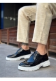 MirgeShoes Siyah Bağcıklı Erkek Klasik Rugan Casual Ayakkabı Yüksek BYZ Taban MRG010602555