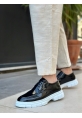 MirgeShoes Siyah Bağcıklı Erkek Klasik Rugan Casual Ayakkabı Yüksek BYZ Taban MRG010602555