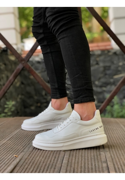 MirgeShoes Beyaz Bağcıklı Erkek Günlük Ayakkabı Deri Yüksek BYZ Taban MRG010602556