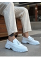 MirgeShoes Beyaz Püsküllü Erkek Klasik Ayakkabı Parlak Cilt Kalın BYZ Taban MRG010602558