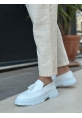 MirgeShoes Beyaz Püsküllü Erkek Klasik Ayakkabı Parlak Cilt Kalın BYZ Taban MRG010602558