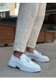 MirgeShoes Beyaz Püsküllü Erkek Klasik Ayakkabı Parlak Cilt Kalın BYZ Taban MRG010602558