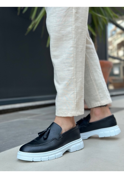 MirgeShoes Siyah Püsküllü Erkek Klasik Ayakkabı Cilt Kalın BYZ Taban MRG010602558