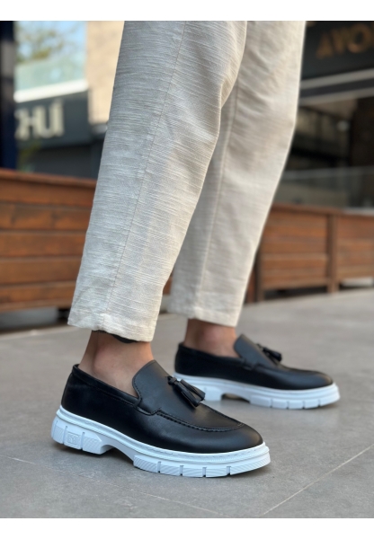 MirgeShoes Siyah Püsküllü Erkek Klasik Ayakkabı Cilt Kalın BYZ Taban MRG010602558