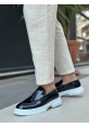 MirgeShoes Siyah Püsküllü Erkek Klasik Rugan Ayakkabı Parlak Cilt Kalın BYZ Taban MRG010602558