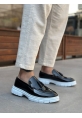 MirgeShoes Siyah Püsküllü Erkek Klasik Rugan Ayakkabı Parlak Cilt Kalın BYZ Taban MRG010602558