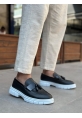 MirgeShoes Siyah Püsküllü Erkek Klasik Ayakkabı Parlak Cilt Kalın BYZ Taban MRG010602558