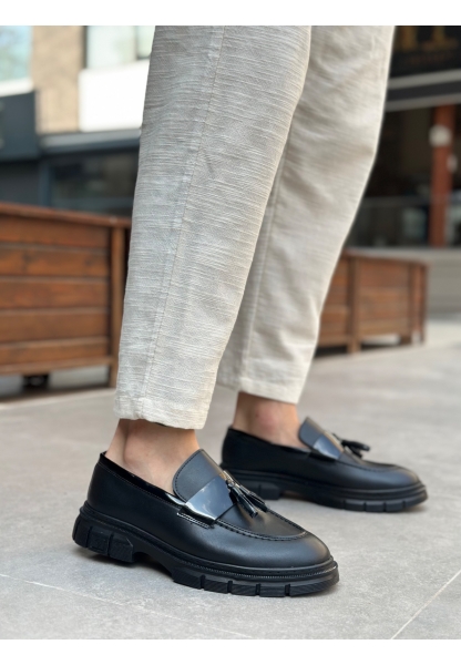 MirgeShoes Siyah Püsküllü Erkek Klasik Ayakkabı Kalın SYH Taban MRG010602558